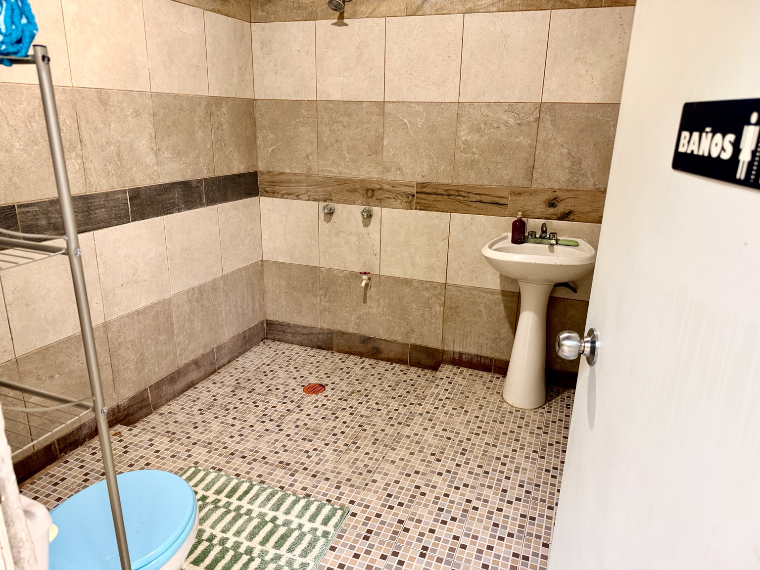 Private bathroom and shower for glamping guests.